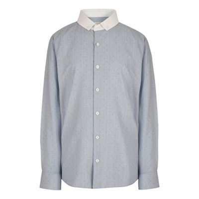 Boys' blue dotted print button down shirt